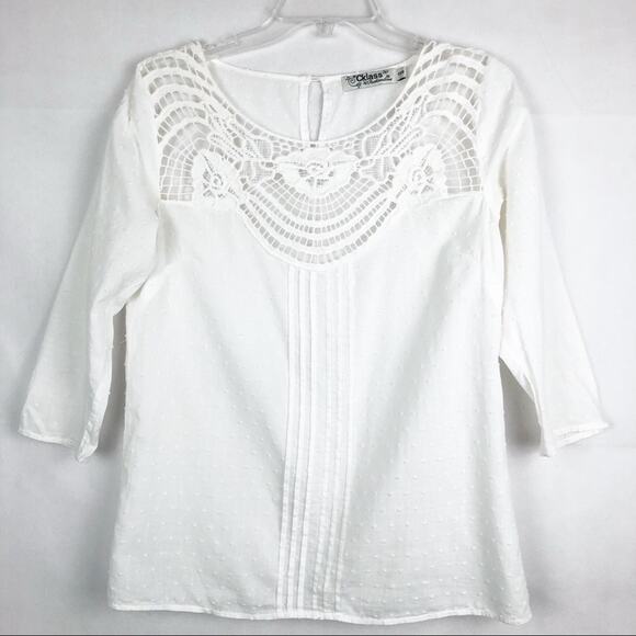Cklass Y2K Crochet Pin Tuck Swiss Dot Womens Top S Peasant Boho Beachy Coastal - Picture 1 of 7
